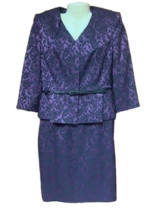ALBERT NIPON 8 WOMEN JACQUARD PURPLE AMETHYST BLACK LACE SKIRT SUIT & JACKET NEW - Picture 1 of 14