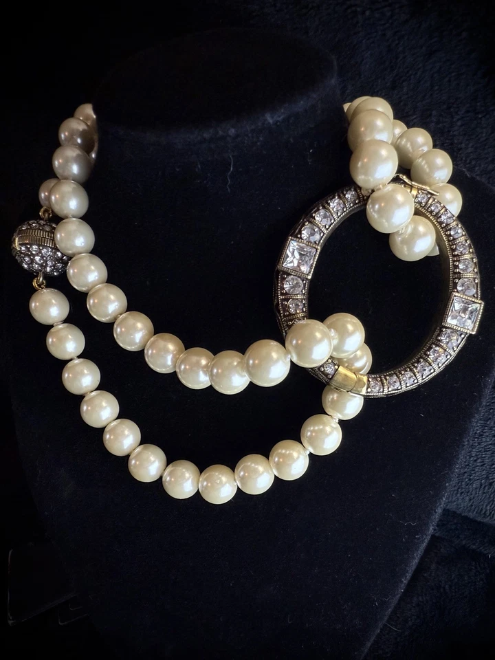  Signed Heidi Daus  42” Pearl & Rhinestone Necklace “Daily Double” NWOT - Image 1 of 4