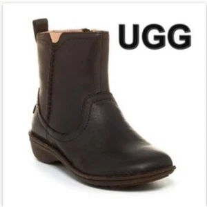 UGG Neevah Leather Ankle Zip Boot w Shearling Sherpa-Lining Black Winter- Size 8 - Picture 1 of 15