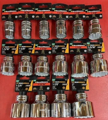LOT OF 16 GEARWRENCH 3/4" DRIVE STANDARD SHALLOW CHROME SOCKETS SET 7/8" TO 2" - Image 1 of 4