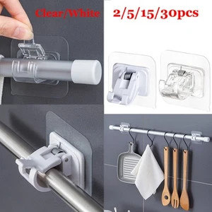 2-30PCS Nail Free Adjustable Curtain Rod Clip Self Adhesive Curtain Holder Hooks - Picture 1 of 18