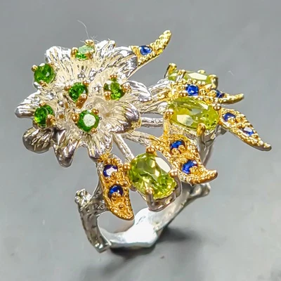 Anillo de peridoto natural hecho a mano de plata de ley 925 talla 6/R443063 Foto 1 de 4