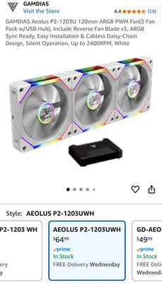 GAMDIAS Aeolus P2-1203U 120mm ARGB PWM Fan(3 Fan Pack w/USB Hub), Include Revers - Image 1 of 4