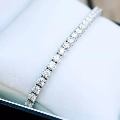 10Ct Round Lab-Created Brilliant Diamond Tennis Bracelet 7" 14K White Gold Over - Image 1 of 4