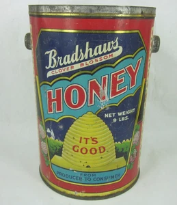 Bradshaws MIEL lata cubo 9 lb abeja colmena peine Wendell Idaho Seattle LA 8,25" - Imagen 1 de 10