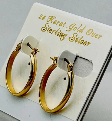DaneCraft 24KT Gold Over 925 Sterling Silver Oval Hoop Pierced Earrings - Image 1 of 4