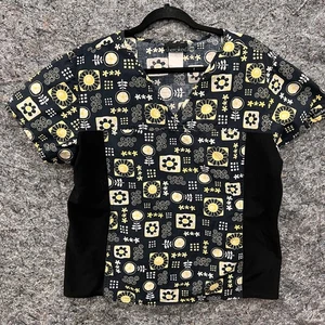 Cherokee Scrub - Women’s XL- Black Yellow Floral - Stretch Sides - Vneck - Picture 1 of 8