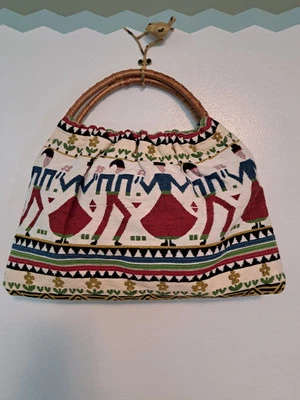 Bolso de Mano Escandinavo Vintage Arte Popular Cartera Mango Fibra Natural Foto 1 de 4