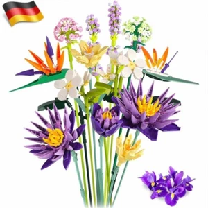 Blumen Bauspielzeugsets, 891 Stück Blauer Lotus Blumenstrauß Bausteine Set Gifts - Bild 1 von 22