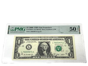 2009 $1 One Dollar, FEDERAL RESERVE NOTE San Francisco,' PMG 50 About Uncir (#4) - Picture 1 of 2