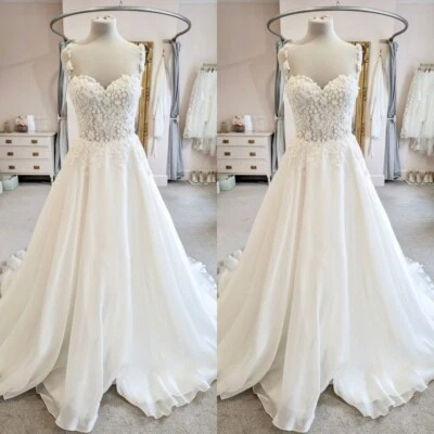 Boho Wedding Dresses Chiffon Lace Appliques White Ivory Beach Bridal Gowns - Image 1 of 4