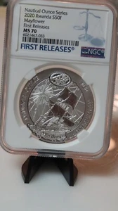 NGC 2020 Rwanda S50F Mayflower 1oz Silver $1 First Release MS 70 - Picture 1 of 8