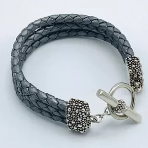 NUEVO EN CAJA Pulsera Palanca Michael Dawkins Gris Estrellado Noche Cuero Plata Esterlina - Imagen 1 de 5
