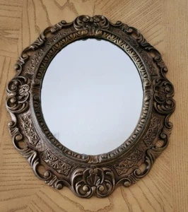 17” WALL MIRROR Art Deco Gold ORNATE Oval GENERAL PLASTIC ITALY  VTG HOLLYWOOD - Picture 1 of 11