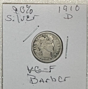 Moneda de diez centavos de barbero D 1910 en muy buen estado 90 % plata difícil de encontrar - Imagen 1 de 2