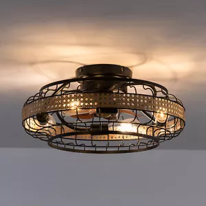 Black Caged Farmhouse Ceiling Fan Light Industrial Style Chandelier Lamp Fixture - Picture 1 of 23