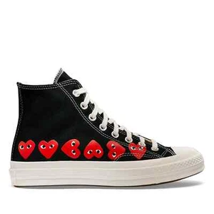 COMME DES GARCONS CDG PLAY CONVERSE BLACK HI MULTI RED HEART AZ-K127-001-1 - Picture 1 of 11