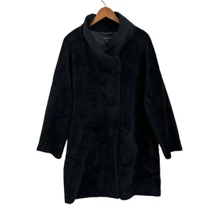 EILEEN FISHER Jacket Womens Large Black Wool Alpaca Fur 2 Snap T468 - Picture 1 of 8