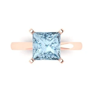 3 tcw Princess Cut Verlobungsring 14K Rotgold Aquamarin Versprechen Ring - Bild 1 von 11