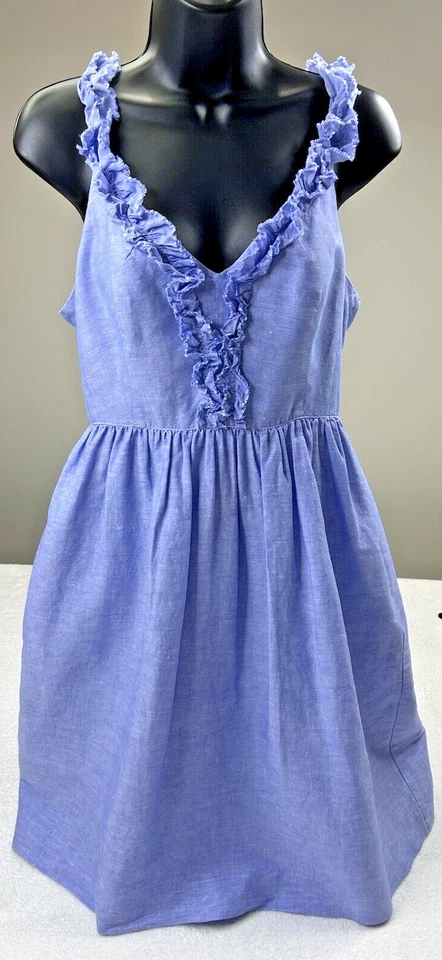 Vestido Banana Republic Periwinkle Azul Lino Cambray Volantes Línea A Sol Talla 8. Foto 1 de 4