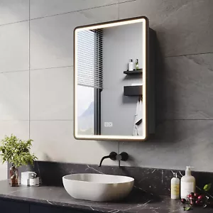 Bathroom Mirror Cabinet with Shaver Socket Demister 3 LED Lights Black Cupboard - Picture 1 of 30