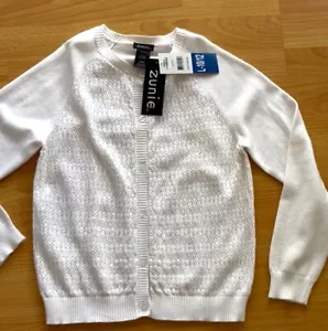 $40 Zunie Pure White Cotton Cardigan Girl Elegant Festive Holiday size 10-12 NEW - Picture 1 of 8
