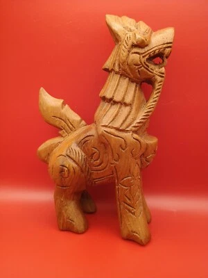 Vth 7 1/2" Hand Carved Wood Balinese Chinese Tai Foo Dog Lion Dragon Guardian - Image 1 of 4