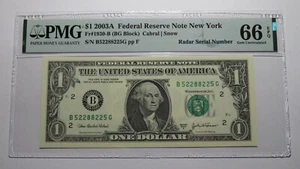 $1 2003 Radar Serial Number Federal Reserve Currency Bank Note Bill PMG UNC66EPQ - Picture 1 of 3