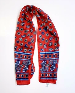 Vintage Paisley Satin Italian Scarf Red Purple Blue Lightweight Polyester 11x53" - Picture 1 of 6