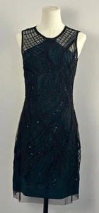 Vestido Art Deco Aidan Mattox para mujer negro/verde oscuro con cuentas/secuenciado talla 6 - Imagen 1 de 14