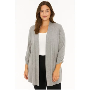 Bobeau Open Front Cardigan 3/4 Sleeve Ruched Cuffs Gray M lagenlook drapey 61-35 - Picture 1 of 14
