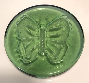 Vintage Briefbeschwerer Schmetterling Grün Rund Kunst Glas Schreibtisch Untersetzer - Bild 1 von 5