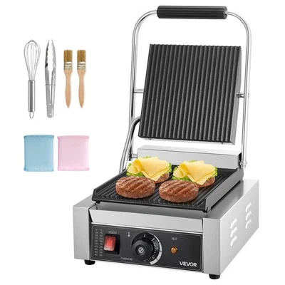 VEVOR Piastra Elettrica per Panini Professionale 1800 W in Acciaio Inox 22x23 cm - Immagine 1 di 4