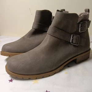 Graue Damen-Stiefeletten Größe 6 Schnalle Strickbesatz Kunst-Wildleder Herbst-Stil Reißverschluss - Bild 1 von 9