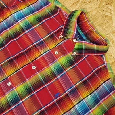 Ralph Lauren Shirt Mens Large Multicolor Aztec Plaid Linen Blend Short Sleeve  - Image 1 of 4