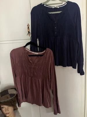 Lote de 2 tops, rebobinados, para mujer. Azul y Malva, Calado, Bordado Cuello en V, Boho Foto 1 de 4