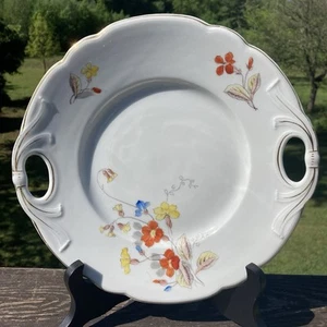 Antique Vienna Austria Handled Hand Painted Bows Floral Cake Plate - Picture 1 of 11