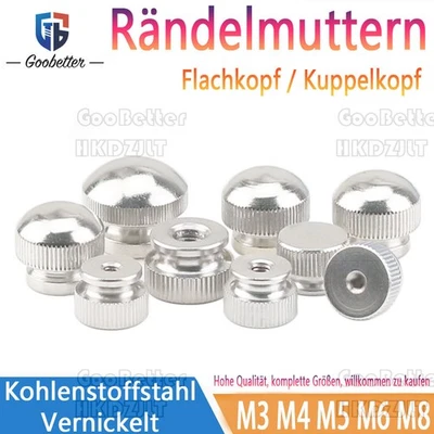 Rändelmutter M3 M4 M5 M6 M8 Durchgangsloch Vernickelt hohe Form Raendelmuttern - Bild 1 von 4