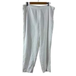 Eileen Fisher Damen Hose weiß 100% Leinen seitlicher Reißverschluss hoher Bund Knöchel Größe L - Bild 1 von 7