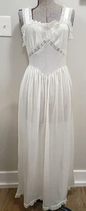 Vintage 40er 50er Rogers romantisches weißes transparentes Maxi Schlupfkleid Nachthemd 34 Sm - Bild 1 von 14