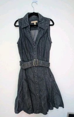 American Rag Cie Women's Sleeveless V Neck Denim Button Down Pocket Dress & Belt - Image 1 of 4