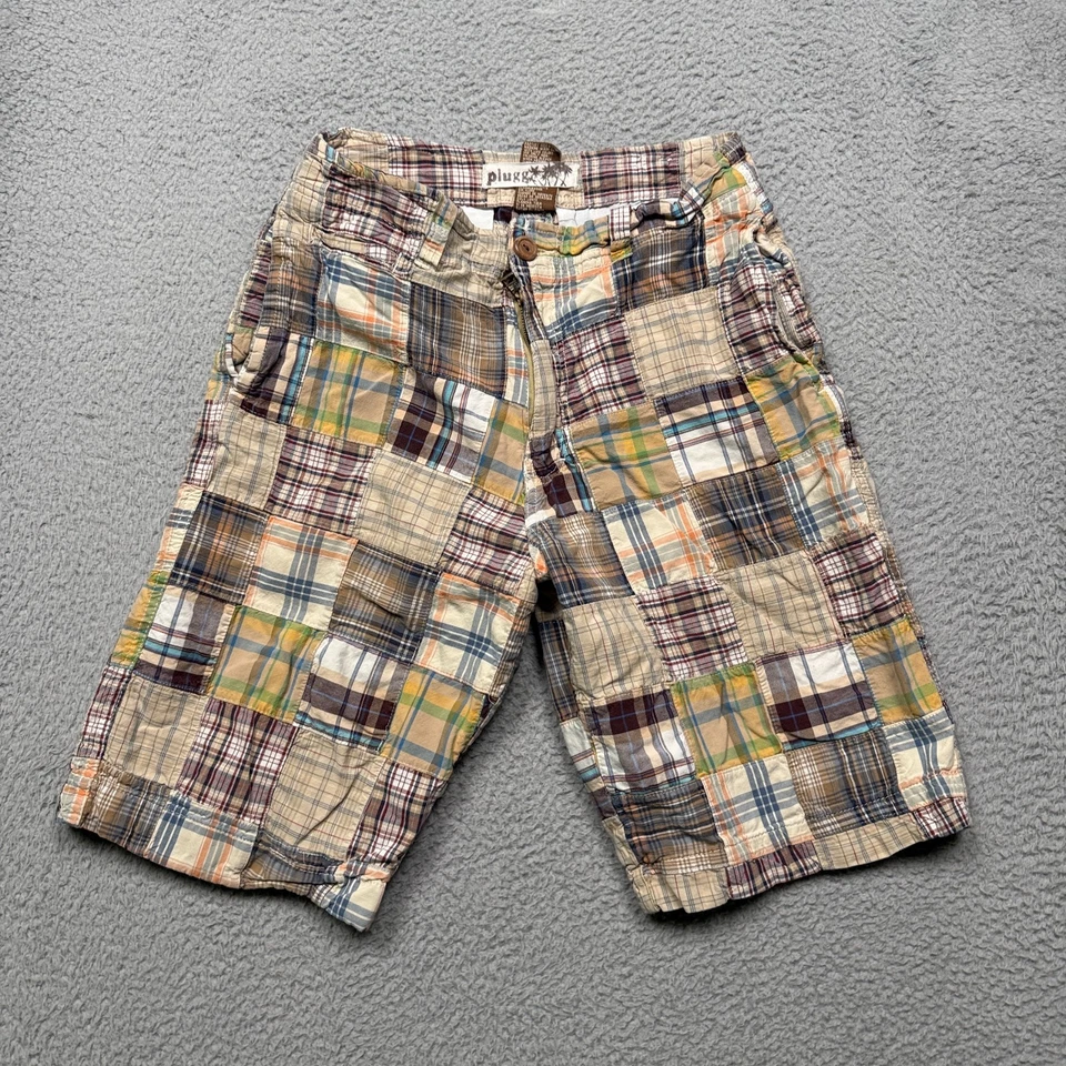Plugg Men’s Madras Patchwork Plaid Chino Shorts Size 29 Preppy Beach Casual - Image 1 of 4