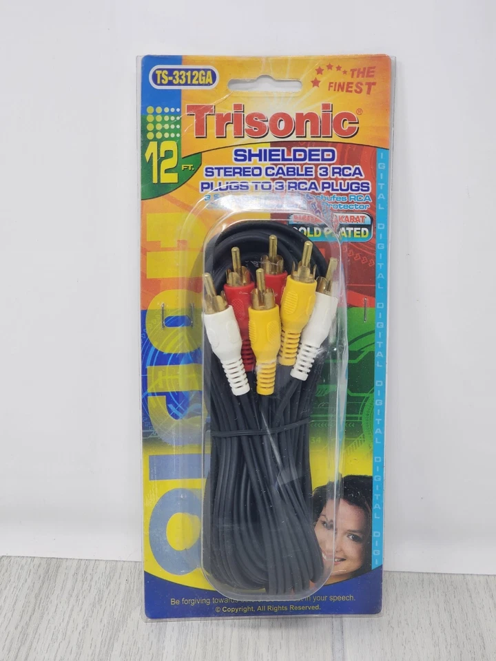 Trisonic 12 pies. Cable estéreo blindado 3 enchufes RCA a 3 enchufes RCA Foto 1 de 2
