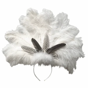 Natural Silver Amond & Guinea Ostrich Blondine Feather Showgirl Costume Headd... - Picture 1 of 2