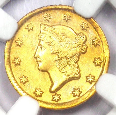 1849-D Liberty Gold Dollar G$1 - Certified NGC AU Details - Rare Dahlonega Coin Cover