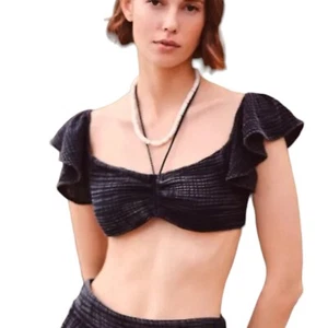 Top Anthropologie Daily Practice Nero Noir Jerry Cinched Crop Ruffle Taglia Small - Foto 1 di 4