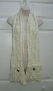 Knit Neck Scarf with Pockets for Cellphone Wallet Beige with Gold Threads New - Picture 1 of 6