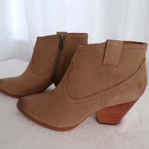 FRYE Short Leather Western Cowgirl Ash Neutral Tan Logo Weathered Distressed NIB - Picture 1 of 19