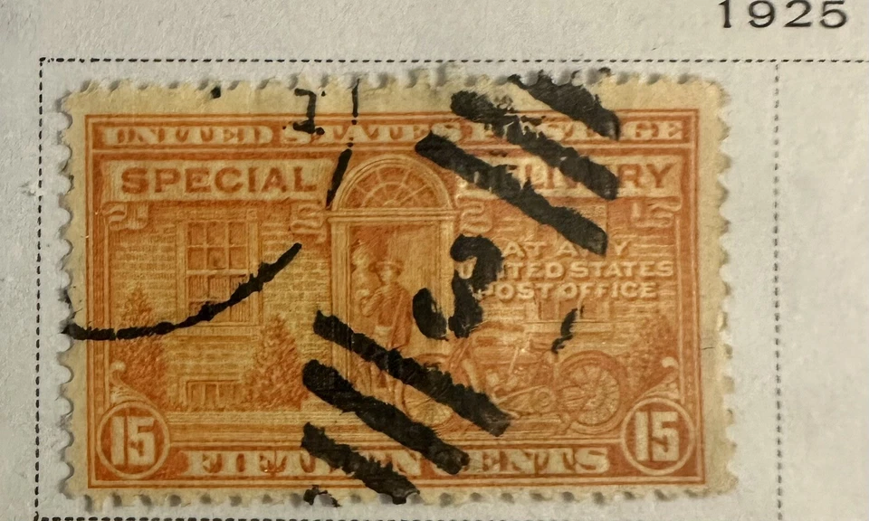 US stamp Scott #E13 Special Delivery Precancel 1925 15c Motorcycle Indianapolis  - Image 1 of 1
