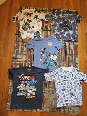 BOYS Marvel T-shirt Lot Of 5 MEDIUM Short Sleeve Avengers Hulk Black Panther A3 - Image 1 of 4